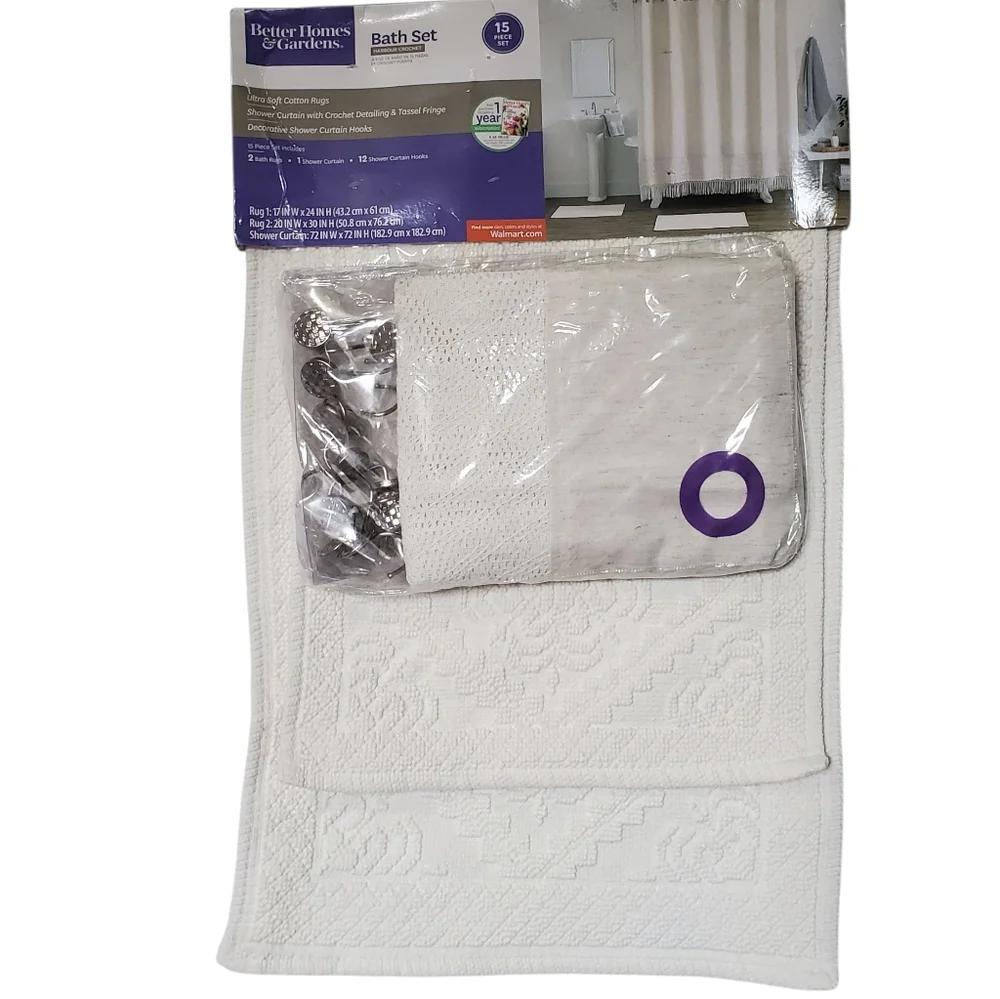 New Better Homes And Gardens Harbor Crochet Off White Bath Set